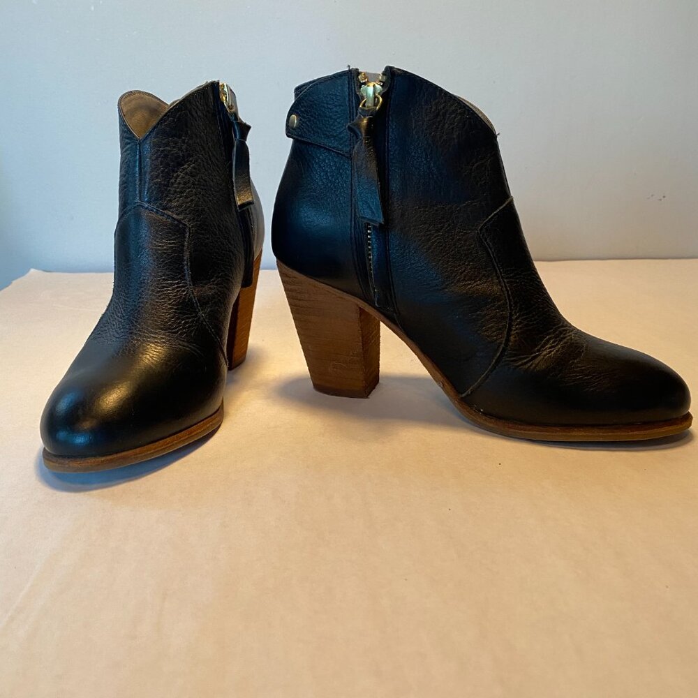 Boden Black Leather Stacked Heel 3"